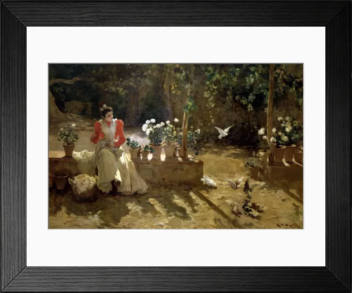 Framed Print : Girl with pigeons, oil, 1900 Ricardo Brugada Framed Print : Girl with pigeons, oil, 1900 Ricardo Brugada
