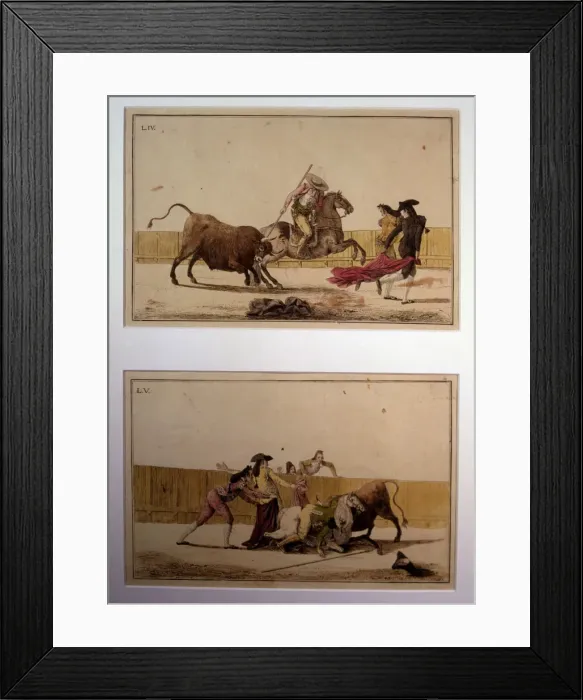 Framed Print : Suerte de Varas (Bullfighting stage), colored engraving by Antonio Carnicero Framed Print : Suerte de Varas (Bullfighting stage), colored engraving by Antonio Carnicero