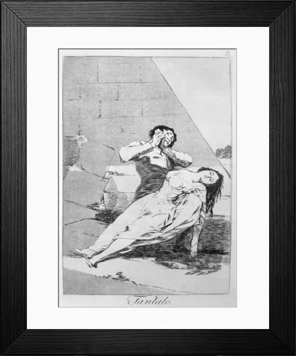 Framed Print : Los Caprichos, series of etchings by Francisco de Goya (1746-1828), plate 9: Tantalo Framed Print : Los Caprichos, series of etchings by Francisco de Goya (1746-1828), plate 9: Tantalo