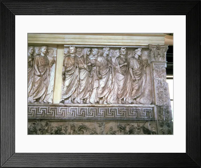 Framed Print : Ara Pacis Augustae. Detail with a procession of priests, 9 b. C Framed Print : Ara Pacis Augustae. Detail with a procession of priests, 9 b. C