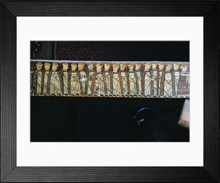 Framed Print : Beam of the Cruilles canopy, tempera on wood, detail of decoration with monks Framed Print : Beam of the Cruilles canopy, tempera on wood, detail of decoration with monks