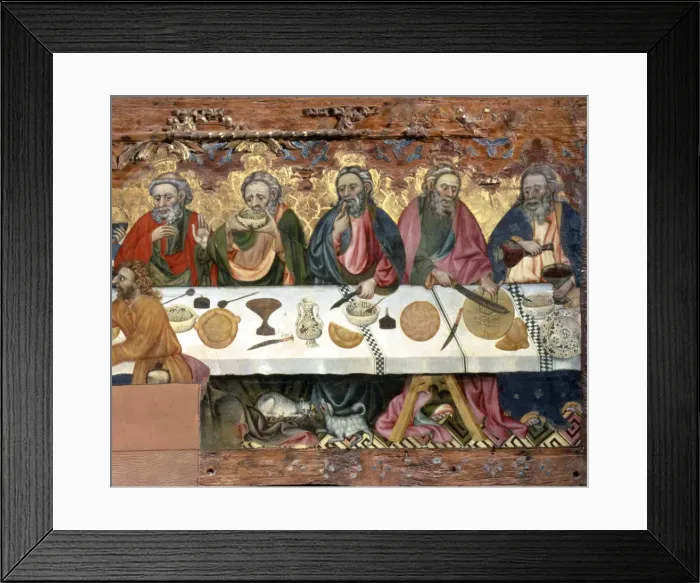 Framed Print : Holy Supper tempera painting on wood by Jaume Ferrer, detail of the right side Framed Print : Holy Supper tempera painting on wood by Jaume Ferrer, detail of the right side