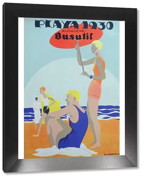 Advertising poster of the beach fashion of Busutil stores, 1930
