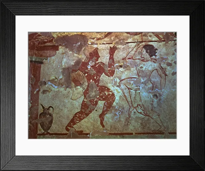 Framed Print : Burial chamber of the necropolis of Tarquinia, mural painting representing two dancers Framed Print : Burial chamber of the necropolis of Tarquinia, mural painting representing two dancers