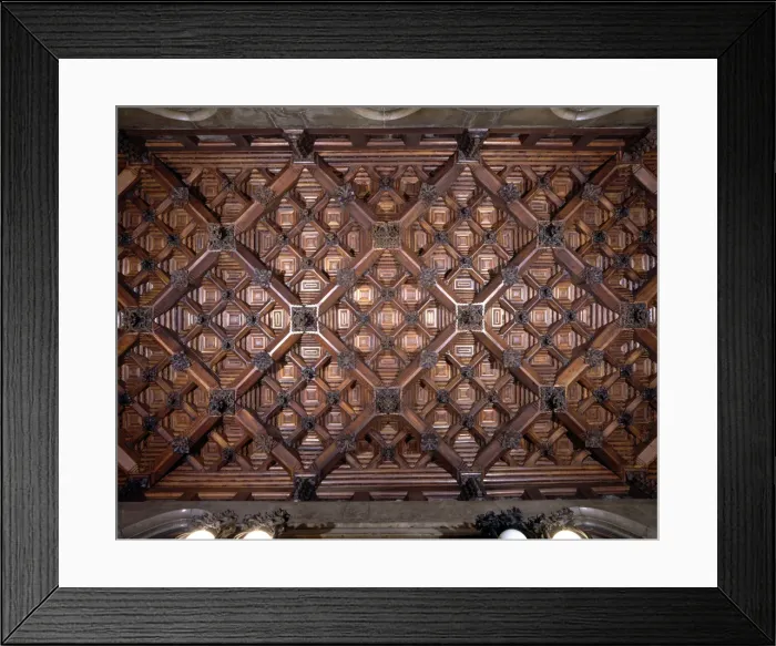 Framed Print : Coffered ceiling of the lost steps room on the first floor of the Güell Palace Framed Print : Coffered ceiling of the lost steps room on the first floor of the Güell Palace