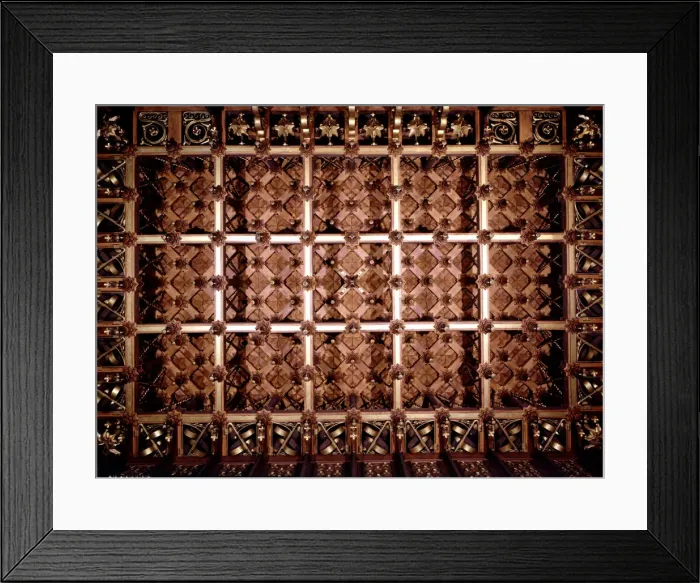 Framed Print : Coffered ceiling of the visits room on the first floor of the Güell Palace 1886-1890 Framed Print : Coffered ceiling of the visits room on the first floor of the Güell Palace 1886-1890