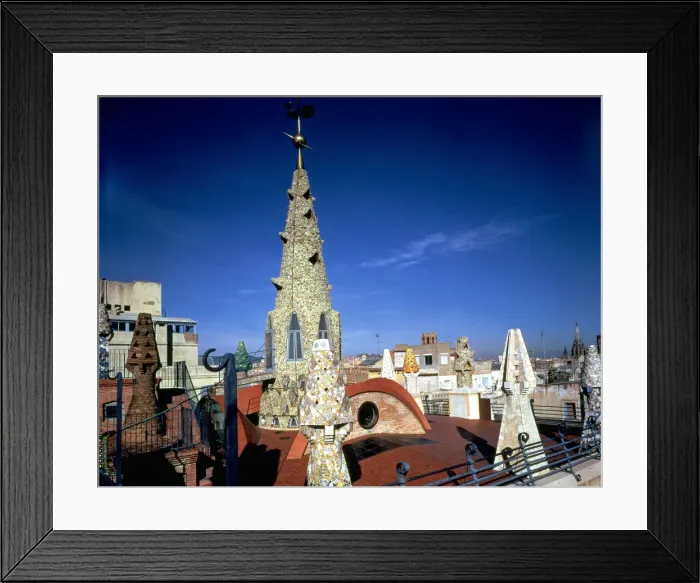 Framed Print : Perspective of the roof terrace of the Güell Palace building 1886-1890, designed Framed Print : Perspective of the roof terrace of the Güell Palace building 1886-1890, designed