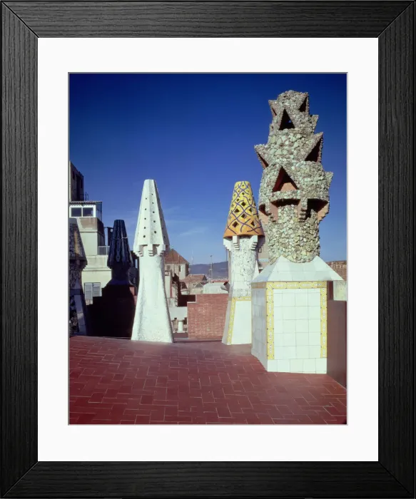 Framed Print : Chimneys on the east sector of the Güell Palace, 1886-1890, designed by Antoni Framed Print : Chimneys on the east sector of the Güell Palace, 1886-1890, designed by Antoni