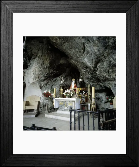 Framed Print : Interior of the Holy Cave of Covadonga with the image of the Virgin Framed Print : Interior of the Holy Cave of Covadonga with the image of the Virgin
