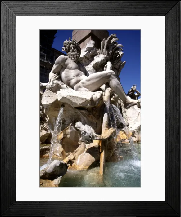 Framed Print : Detail of one of the Sculptures in the fountain dei quatro fiumi or Fountain of Framed Print : Detail of one of the Sculptures in the fountain dei quatro fiumi or Fountain of