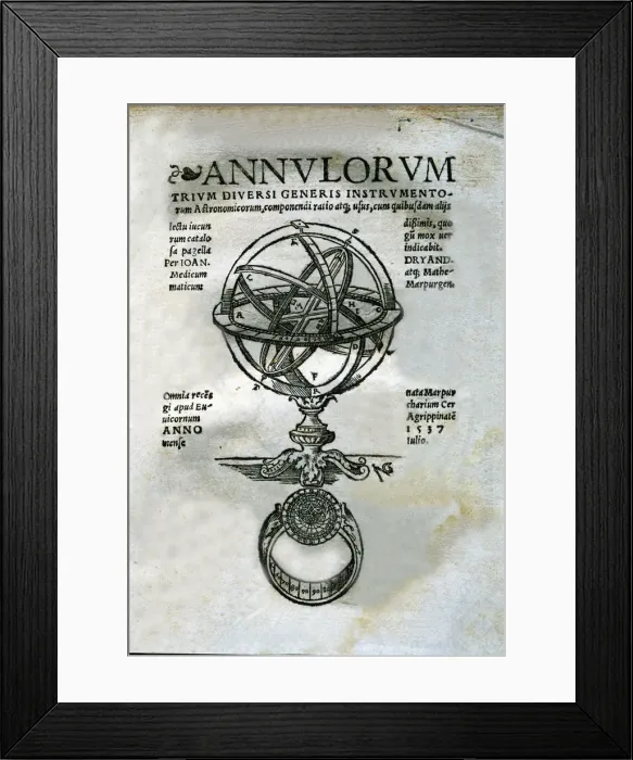 Framed Print : Annulorum, cover of the work with the engraving of an Armillary Sphere, 1537 edition Framed Print : Annulorum, cover of the work with the engraving of an Armillary Sphere, 1537 edition