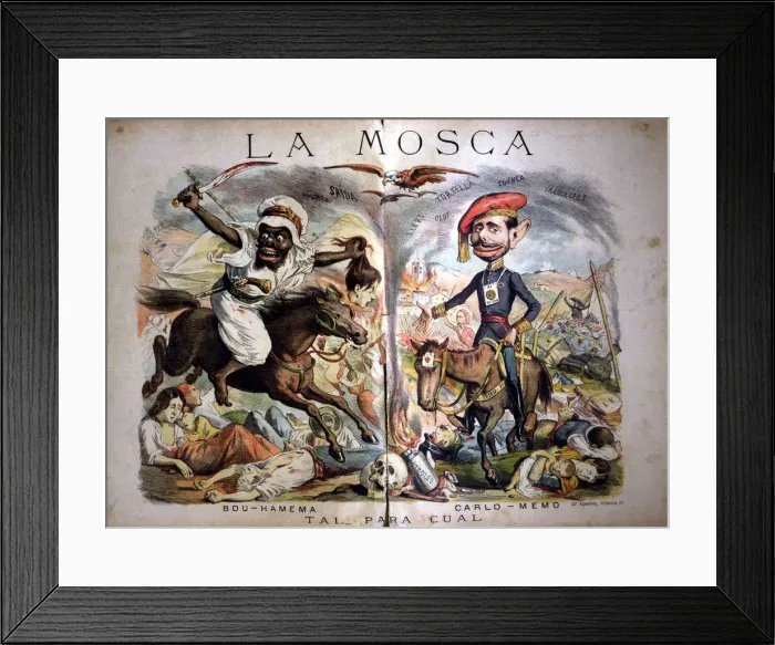 Framed Print : Satirical caricatures of the situation in Morocco and the Carlist War, Tal para Cual Framed Print : Satirical caricatures of the situation in Morocco and the Carlist War, Tal para Cual