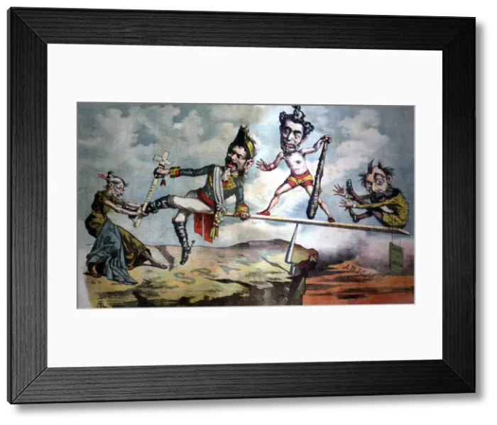 Framed Print : Satirical caricature of the Sagasta Government Tirando la oposicion da al traste Framed Print : Satirical caricature of the Sagasta Government Tirando la oposicion da al traste