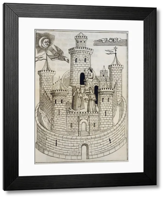 Framed Print : View of a castle, engraving in Coplas de Mallorca (Songs of Majorca), 1398 Framed Print : View of a castle, engraving in Coplas de Mallorca (Songs of Majorca), 1398