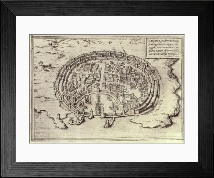 Framed Print : View of the city of Rhodes, engraving in Theatre des Princepales villes de tout le monde, 1573