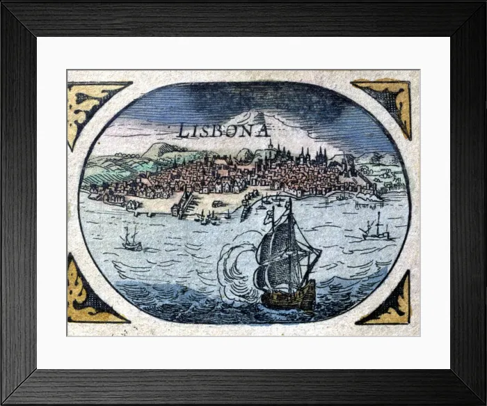 Framed Print : View of Lisbon and the Tagus River, engraving in Le Theatre du Monde or Nouvel Atlas, 1645 Framed Print : View of Lisbon and the Tagus River, engraving in Le Theatre du Monde or Nouvel Atlas, 1645