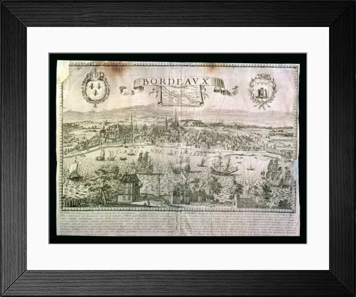 Framed Print : View of the city of Bordeaux with the Garonne river, metal engraving signed by Jollain Framed Print : View of the city of Bordeaux with the Garonne river, metal engraving signed by Jollain