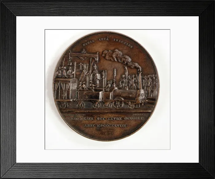 Framed Print : Bronze medal commemorating the inauguration of the first railway in the Iberian Peninsula