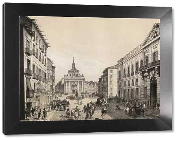 Madrid, Puerta del Sol in 1842, engraving 1870