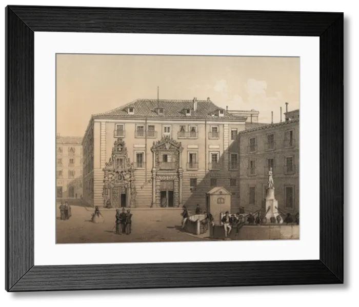 Framed Print : Madrid, building of the Monte de Piedad and Savings Bank in 1842, engraving 1870 Framed Print : Madrid, building of the Monte de Piedad and Savings Bank in 1842, engraving 1870