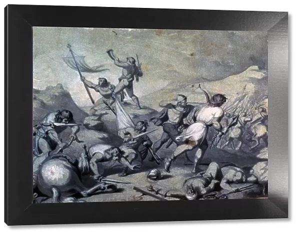 Battle of almogavars, drawing by Mariano Fortuny