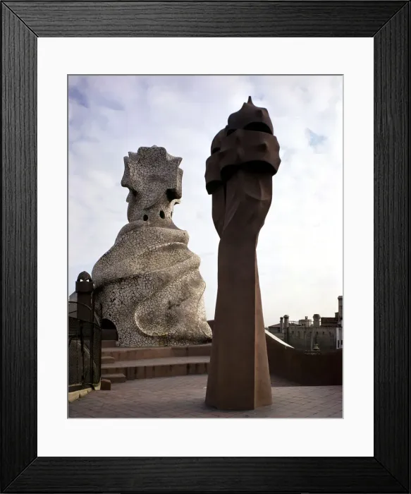 Framed Print : View of one of the chimneys crowning La Pedrera or Mila House, by Antoni Gaudi i Cornet