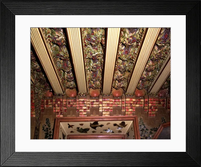 Framed Print : Detail of the roof of dining room of Vicens House, built between 1883 and 1885, designed Framed Print : Detail of the roof of dining room of Vicens House, built between 1883 and 1885, designed