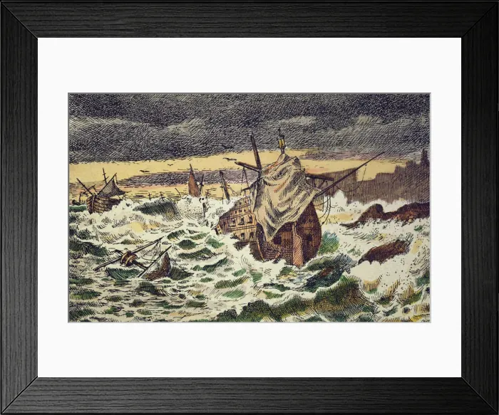 Framed Print : Destruction by the storms of the Spanish Armada, sent by King Philip II against England in 1588 Framed Print : Destruction by the storms of the Spanish Armada, sent by King Philip II against England in 1588