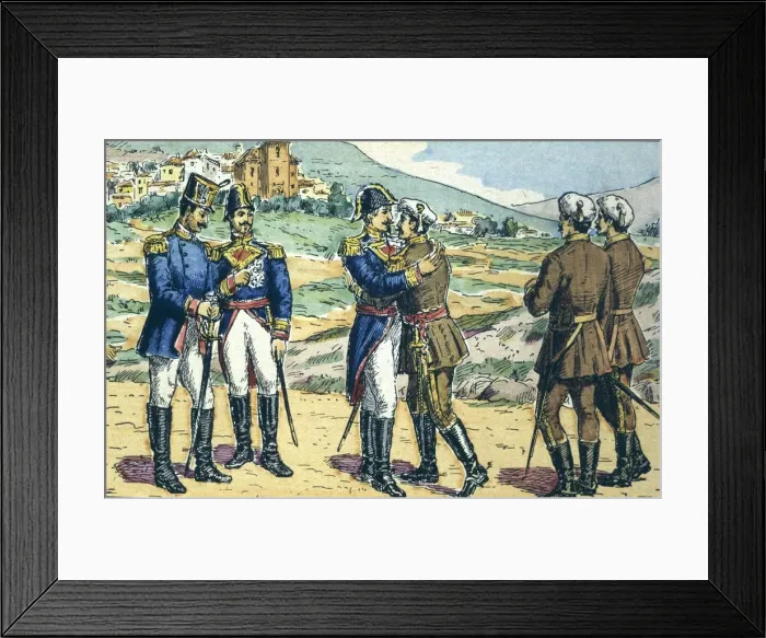 Framed Print : First Carlist War. Embrace of Vergara among generals Espartero and Maroto, with Framed Print : First Carlist War. Embrace of Vergara among generals Espartero and Maroto, with
