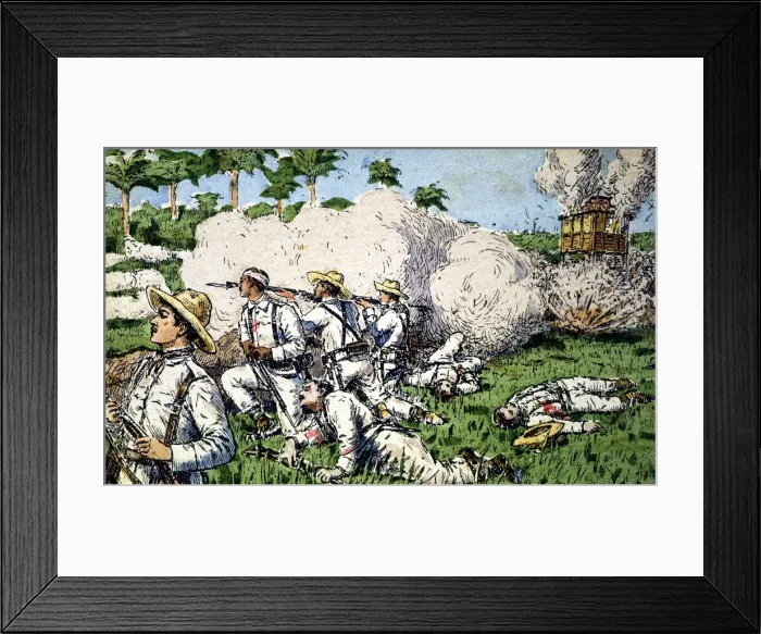 Framed Print : Cuba War (1895 - 1898), the Spanish troops defending El Caney before an American Framed Print : Cuba War (1895 - 1898), the Spanish troops defending El Caney before an American
