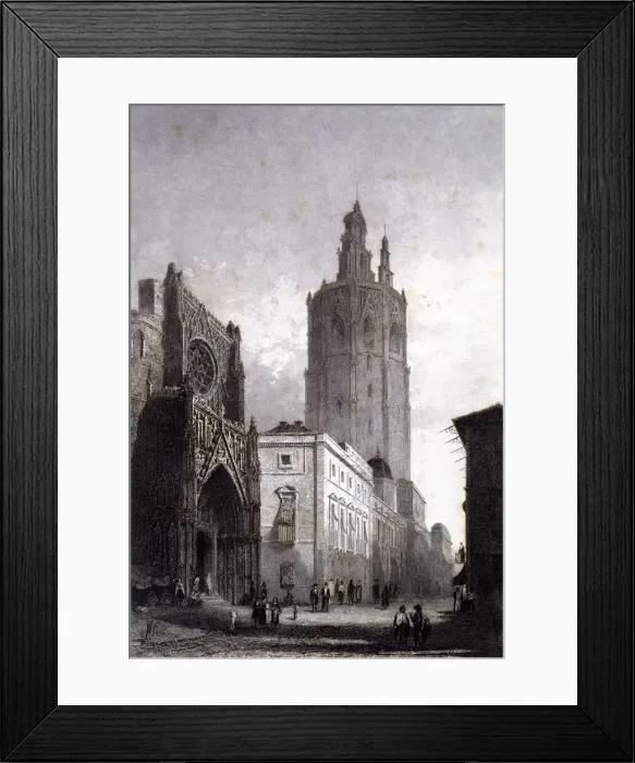 Framed Print : View of the Cathedral and the Miquelet tower in Valencia, engraving in Voyage Pittoresque