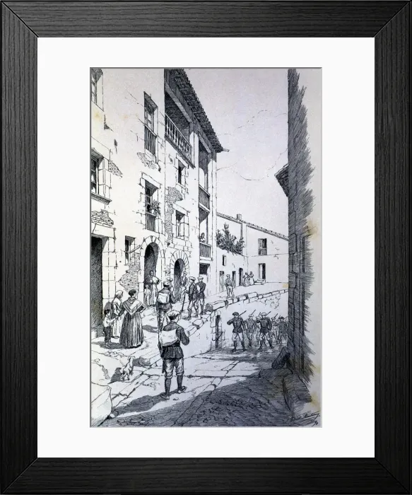 Framed Print : Third Carlist War (1872 - 1876), accommodation of Carlist troops in a village of Catalonia Framed Print : Third Carlist War (1872 - 1876), accommodation of Carlist troops in a village of Catalonia