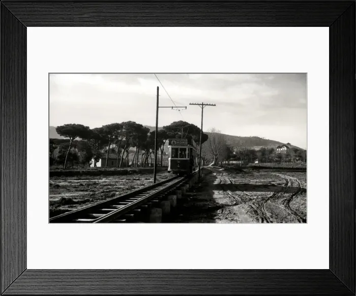 Framed Print : Argentona Mataro Tram crossing the pontoon on the river of Argentona, on a postcard Framed Print : Argentona Mataro Tram crossing the pontoon on the river of Argentona, on a postcard