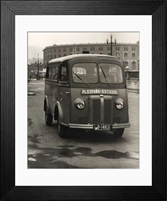 Framed Print : Minibus of public transport to the line from the Spain Square to the Montjuic Stadium Framed Print : Minibus of public transport to the line from the Spain Square to the Montjuic Stadium
