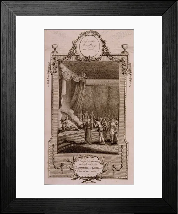 Framed Print : Vasco de Gama appearing before the Zamorin (or king) of Calicut, engraving in Framed Print : Vasco de Gama appearing before the Zamorin (or king) of Calicut, engraving in