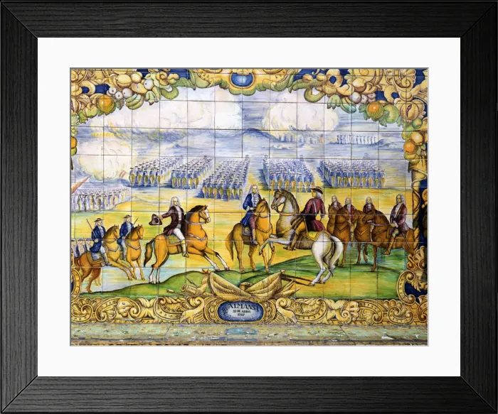 Framed Print : Battle of Almansa in 1707, tile panel located in the Plaza of Spain in Seville Framed Print : Battle of Almansa in 1707, tile panel located in the Plaza of Spain in Seville