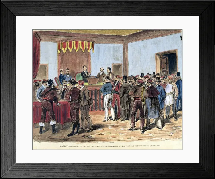 Framed Print : Opening of the ballot boxes of the polling places in 1871, colored engraving in La Framed Print : Opening of the ballot boxes of the polling places in 1871, colored engraving in La