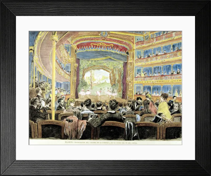 Framed Print : Inauguration of the Comedy Theatre in 1875, colored engraving La Ilustracion Framed Print : Inauguration of the Comedy Theatre in 1875, colored engraving La Ilustracion