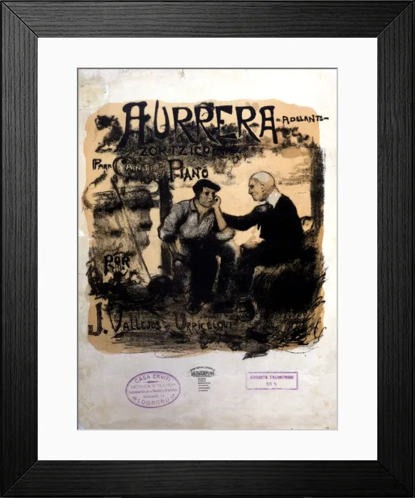 Framed Print : Cover of the score Aurrera, Zortziko of 1920 by J. Vallejos y Urricelqui Framed Print : Cover of the score Aurrera, Zortziko of 1920 by J. Vallejos y Urricelqui