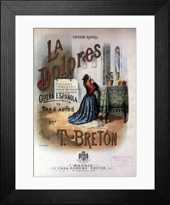 Framed Print : Cover of the operetta La Dolores, 1895, work by composer Tomas Breton Framed Print : Cover of the operetta La Dolores, 1895, work by composer Tomas Breton