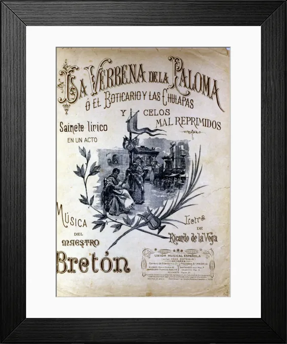 Framed Print : Cover of the operetta La Verbena de la Paloma, 1893, Tomas Breton composers work Framed Print : Cover of the operetta La Verbena de la Paloma, 1893, Tomas Breton composers work