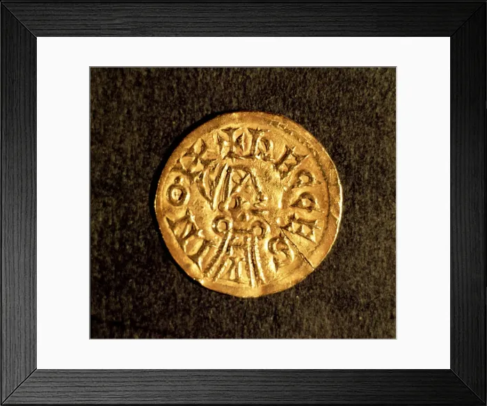 Framed Print : Visigothic gold coin from the period of political unification of the Iberian Peninsula Framed Print : Visigothic gold coin from the period of political unification of the Iberian Peninsula