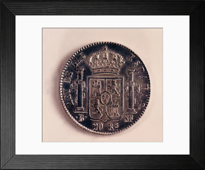 Framed Print : Back of a coin of 20-reales in silver, Ferdinand VII. Mint: Barcelona, 1823 Framed Print : Back of a coin of 20-reales in silver, Ferdinand VII. Mint: Barcelona, 1823