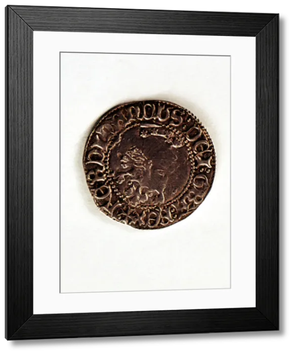 Framed Print : Head of a coin of one-cruzado in silver, from the reign of Ferdinand I of Antequera (1412-1416) Framed Print : Head of a coin of one-cruzado in silver, from the reign of Ferdinand I of Antequera (1412-1416)