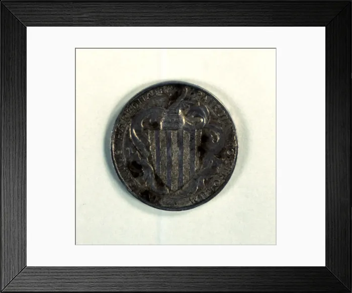 Framed Print : Reverse of a one-peseta coin in silver used as a medal of the Catalanist Union, work Framed Print : Reverse of a one-peseta coin in silver used as a medal of the Catalanist Union, work