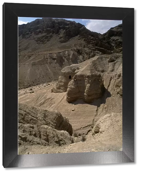 View of the mountains of Qumran in the Judean desert valley, the caves where ancient
