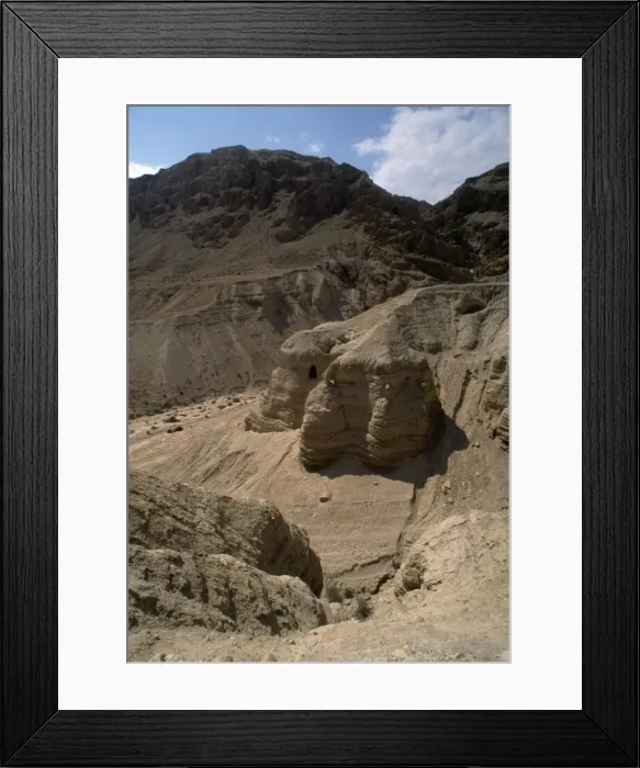 Framed Print : View of the mountains of Qumran in the Judean desert valley, the caves where ancient Framed Print : View of the mountains of Qumran in the Judean desert valley, the caves where ancient
