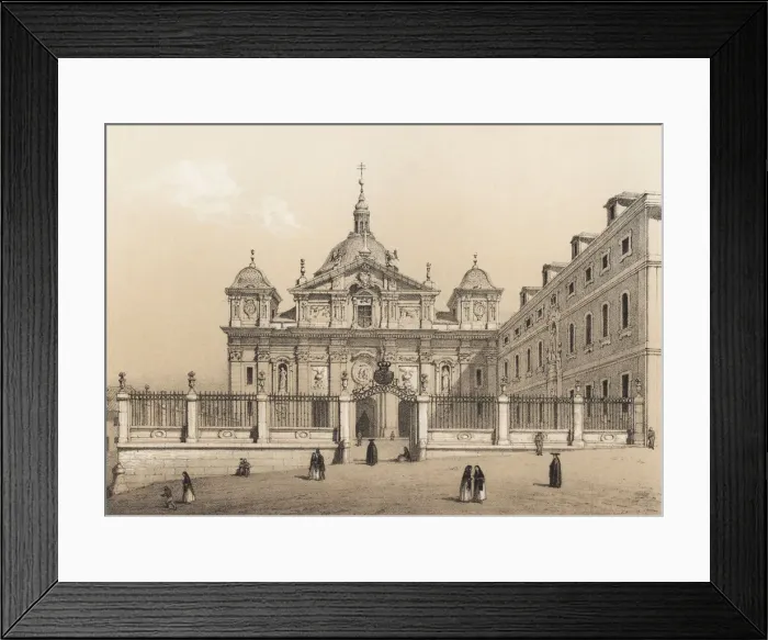 Framed Print : Royal Salesas Convent, founded in 1748 by Queen Dona Barbara de Braganza, engraving, 1870 Framed Print : Royal Salesas Convent, founded in 1748 by Queen Dona Barbara de Braganza, engraving, 1870