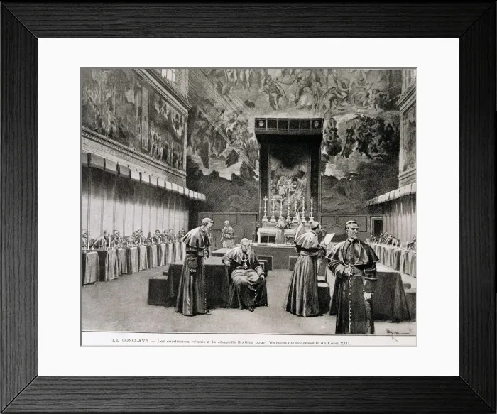 Framed Print : Conclave in the Sistine Chapel to choose a successor to Leon XIII, engraving in Framed Print : Conclave in the Sistine Chapel to choose a successor to Leon XIII, engraving in