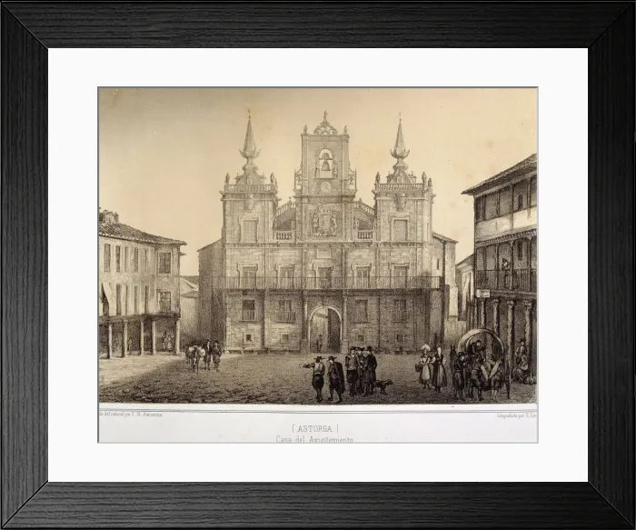 Framed Print : Town Hall of Astorga, lithograph of the work Memories and beauties of Spain Framed Print : Town Hall of Astorga, lithograph of the work Memories and beauties of Spain